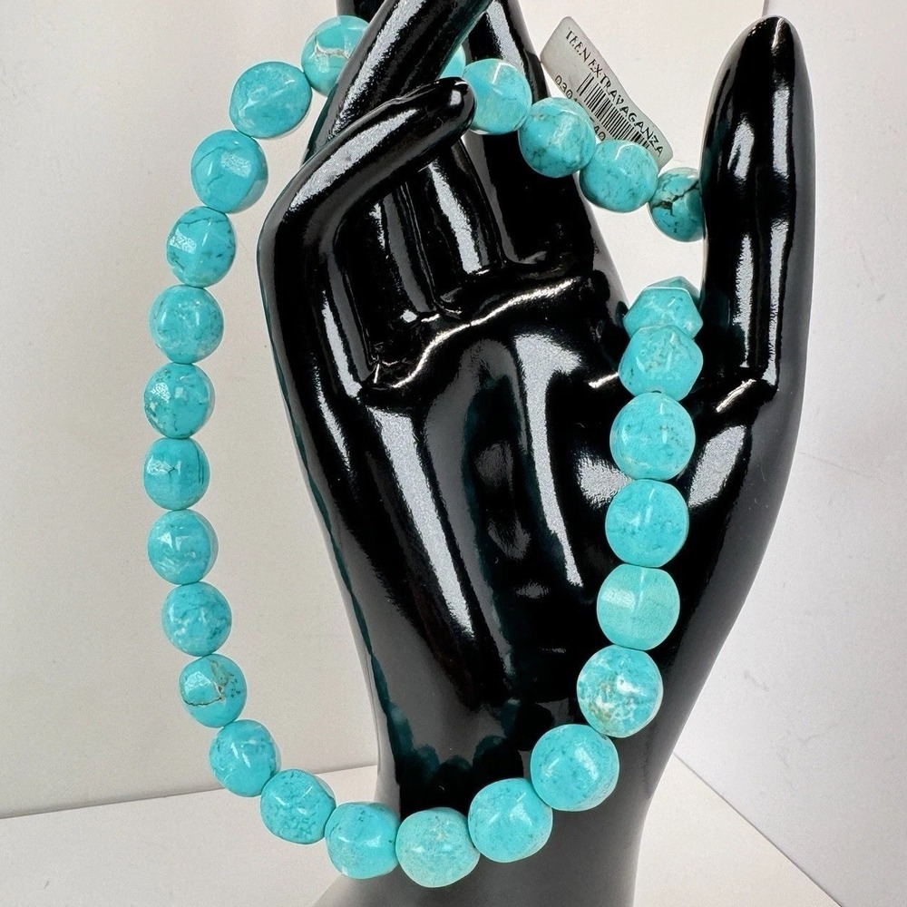 VTG NWT 16" Reconstituted Turquoise Blue Beads Gemstones Strand‎ Faucet Round